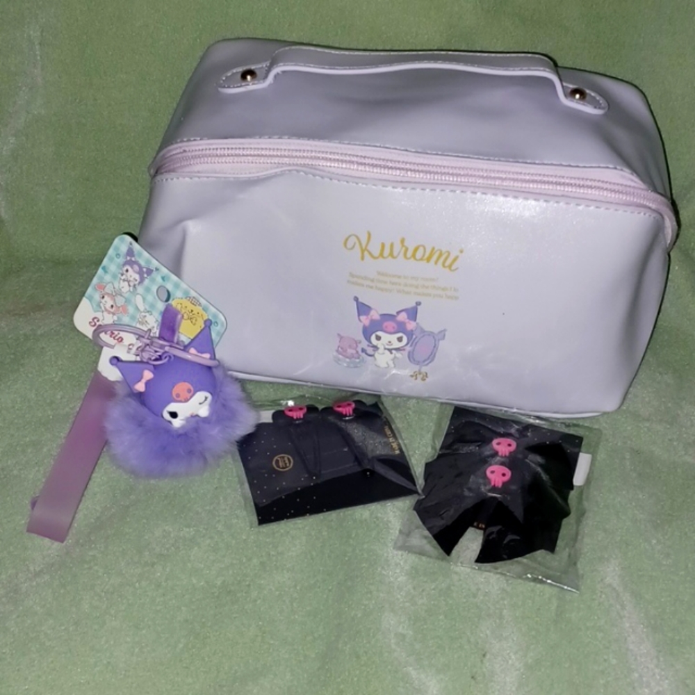 Sanrio Kuromi Makeup bag, Kuromi hair clips and keychain